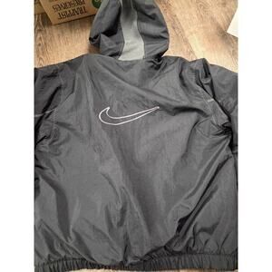 Nike Jacket Black Hooded Puffer Big Swoosh Reflective Mens Large Vintage 1990s